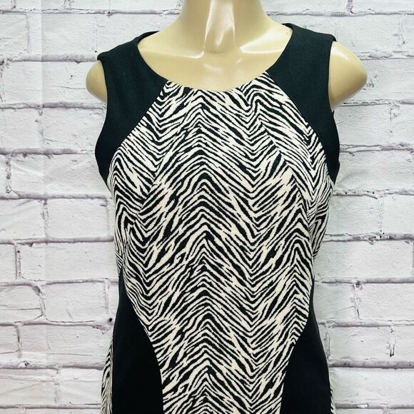 Ivanka Trump Womens Black Off-White Zebra Print Color Block Sheath Dress Size 8 - Picture 2 of 9